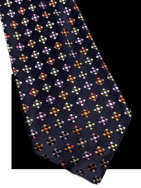Altea Navy Silk Tie with Pink, Yellow and Orange Floral Motifs